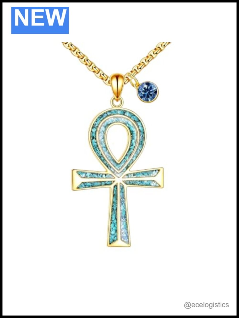 Ankh Cross Necklace Birthstone Pendant Gift for Women Men Egyptian Jewelry